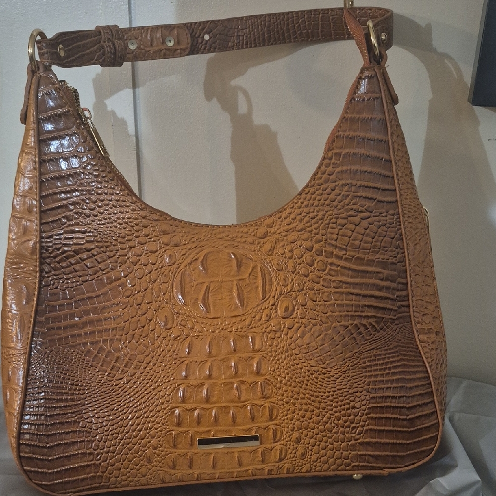 Brahmin Brown Crocodile Embossed Hobo Bag